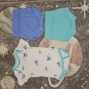 Kyte Baby 0-3 Months Dragon Bodysuit, Periwinkle, and Robin Bummies Bundle